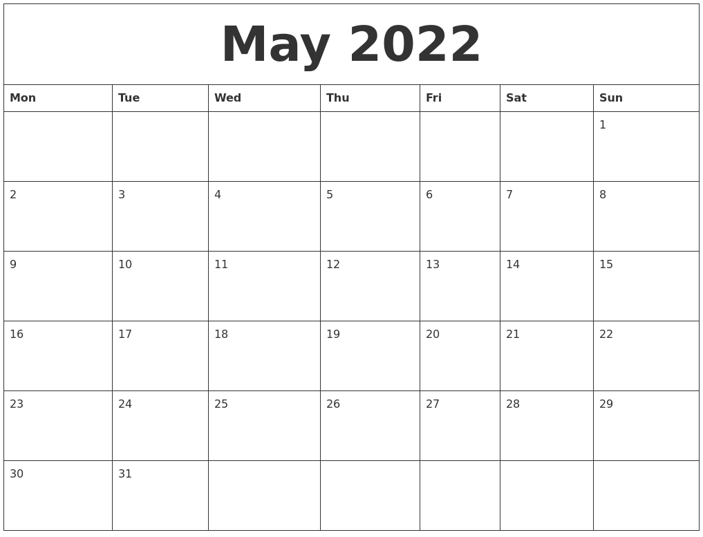 May 2022 Calendar Pages