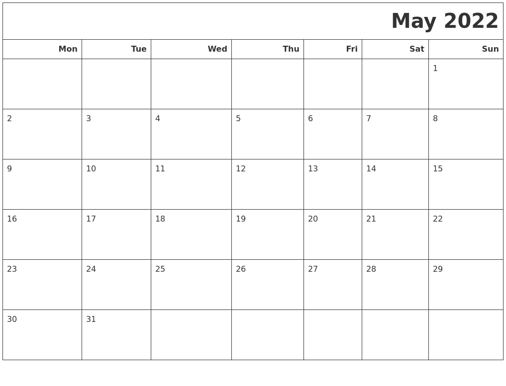 May 2022 Calendars To Print