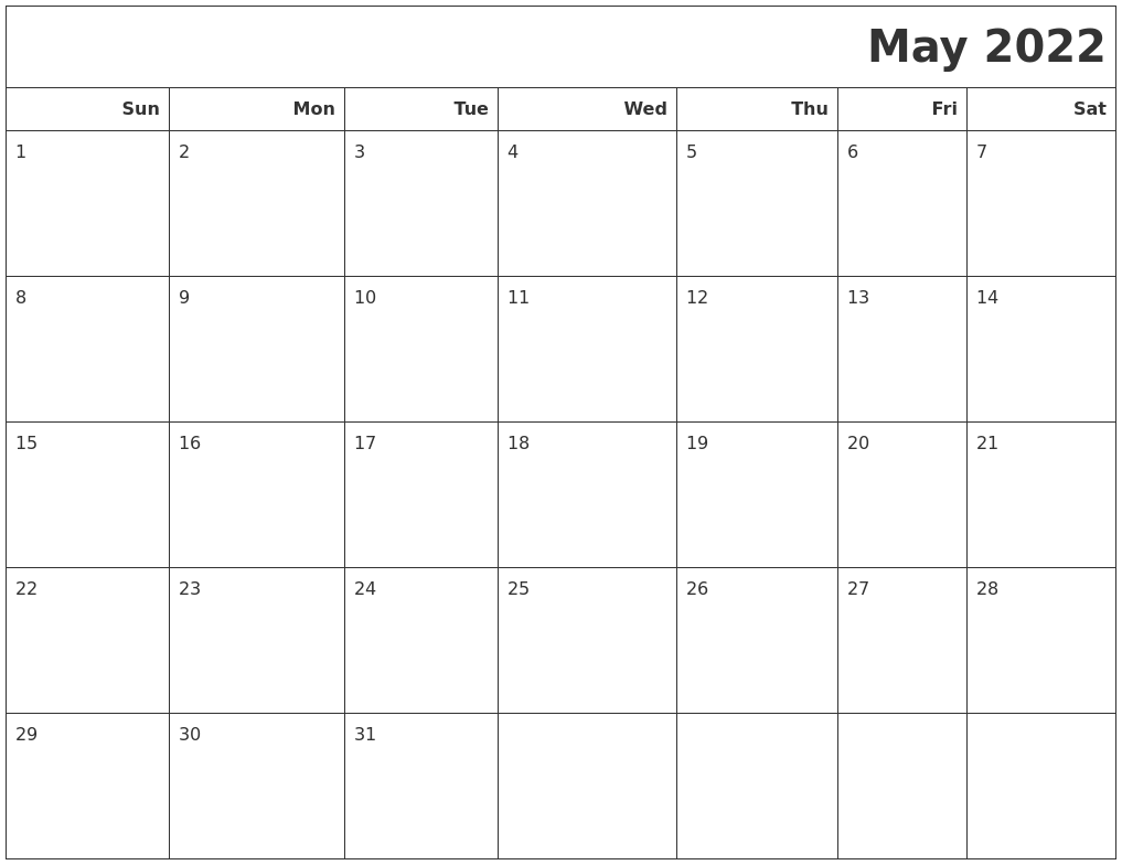 May 2022 Calendars To Print