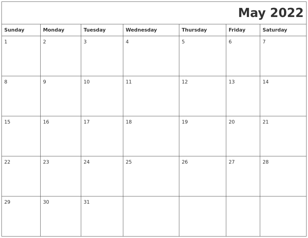 May 2022 Download Calendar