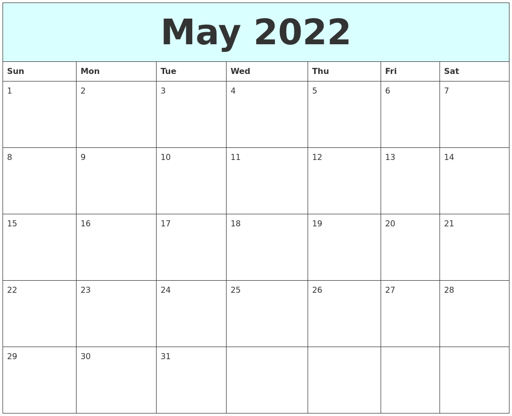 May 2022 Free Calendar