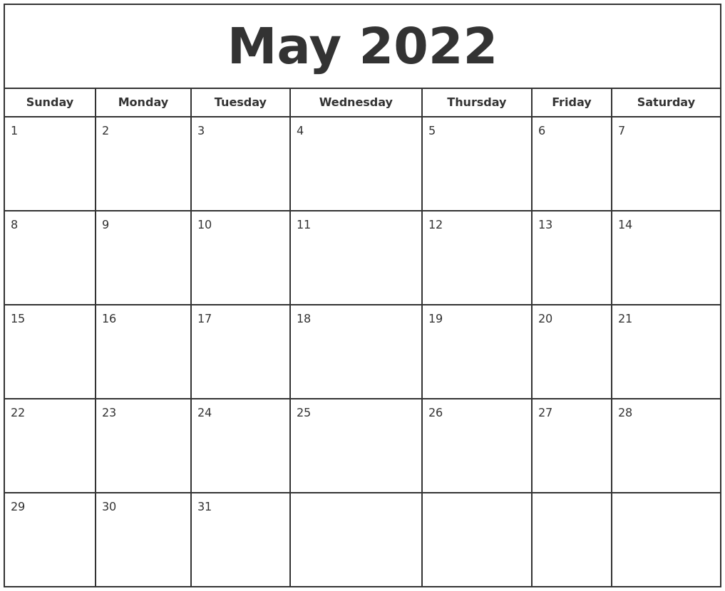 Blank Calendar May 2022 2022