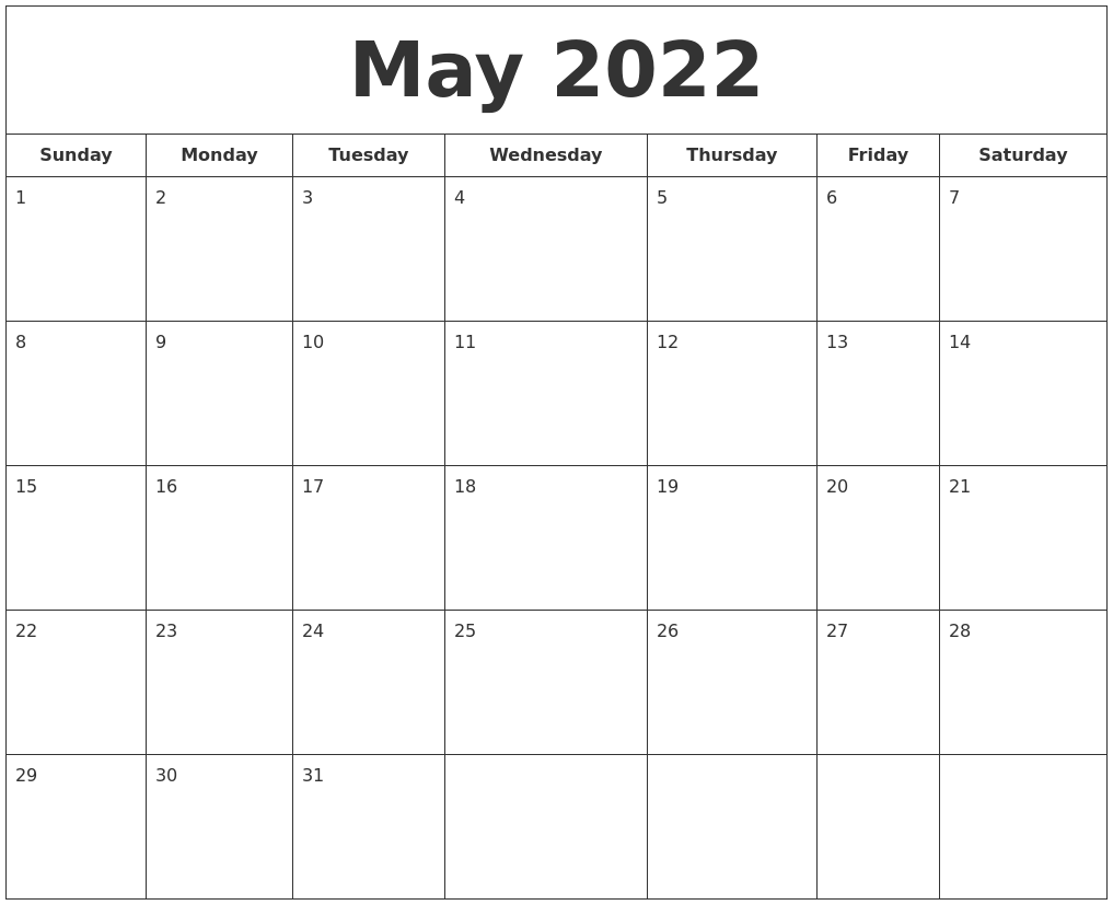 May 2022 Printable Calendar