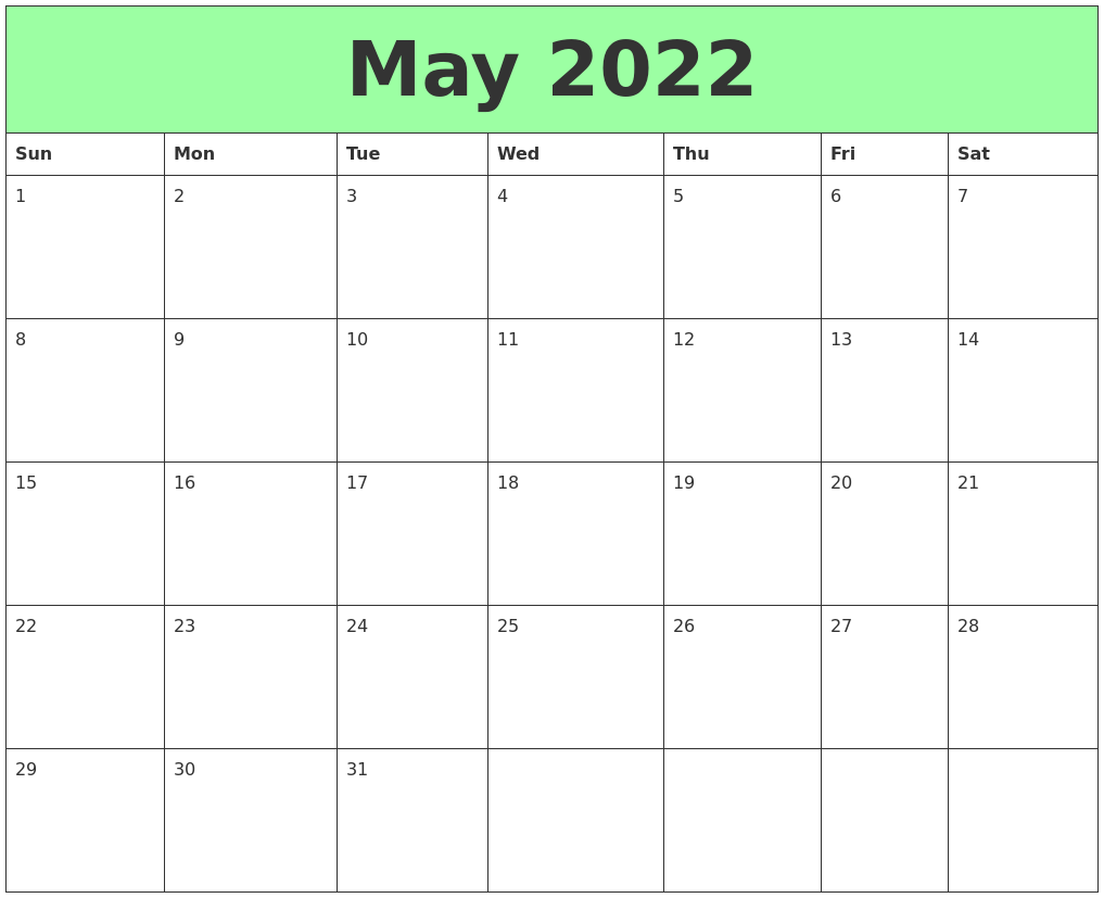 May 2022 Printable Calendars