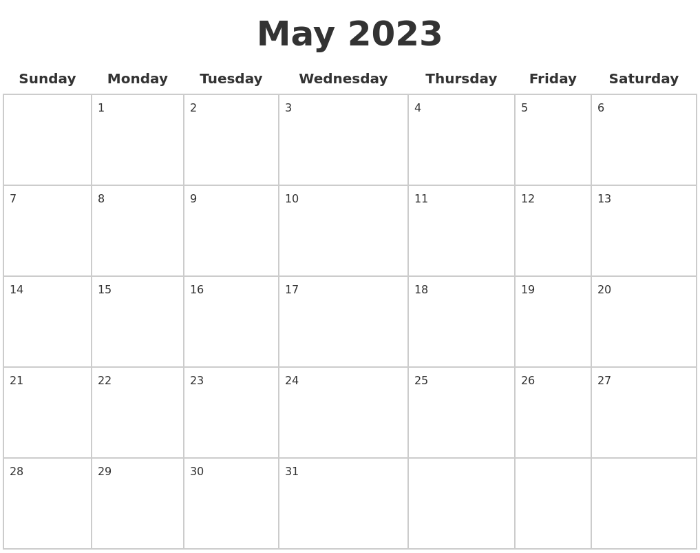 May 2023 Blank Calendar Pages
