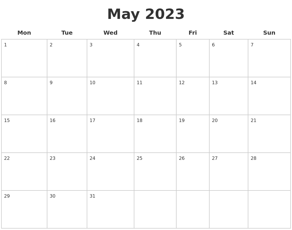 May 2023 Blank Calendar Pages