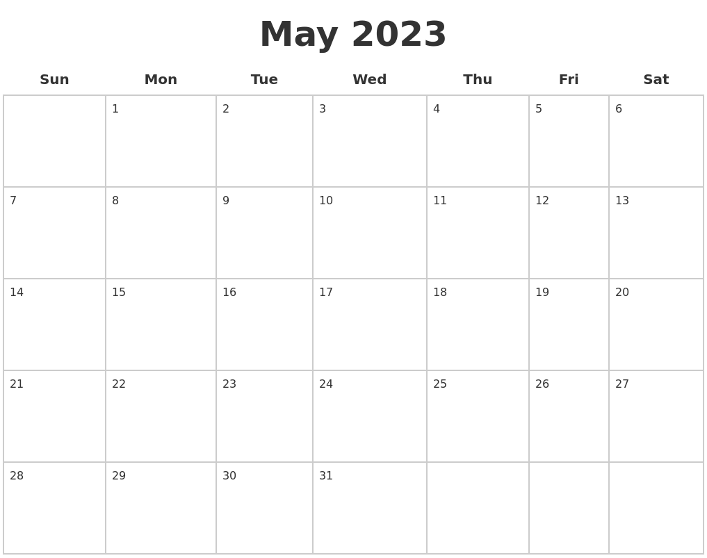 May 2023 Blank Calendar Pages