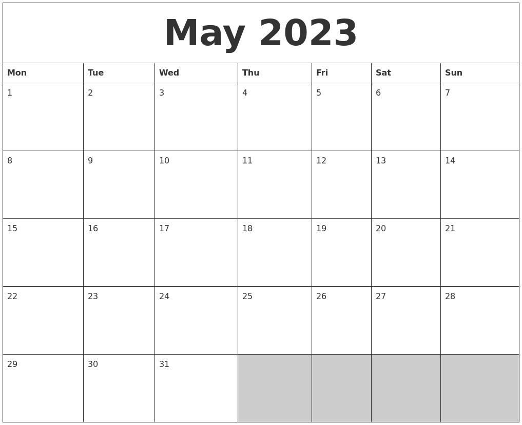 May 2023 Blank Printable Calendar