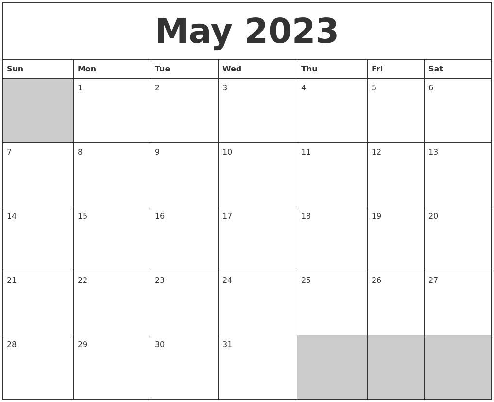 May 2023 Blank Printable Calendar