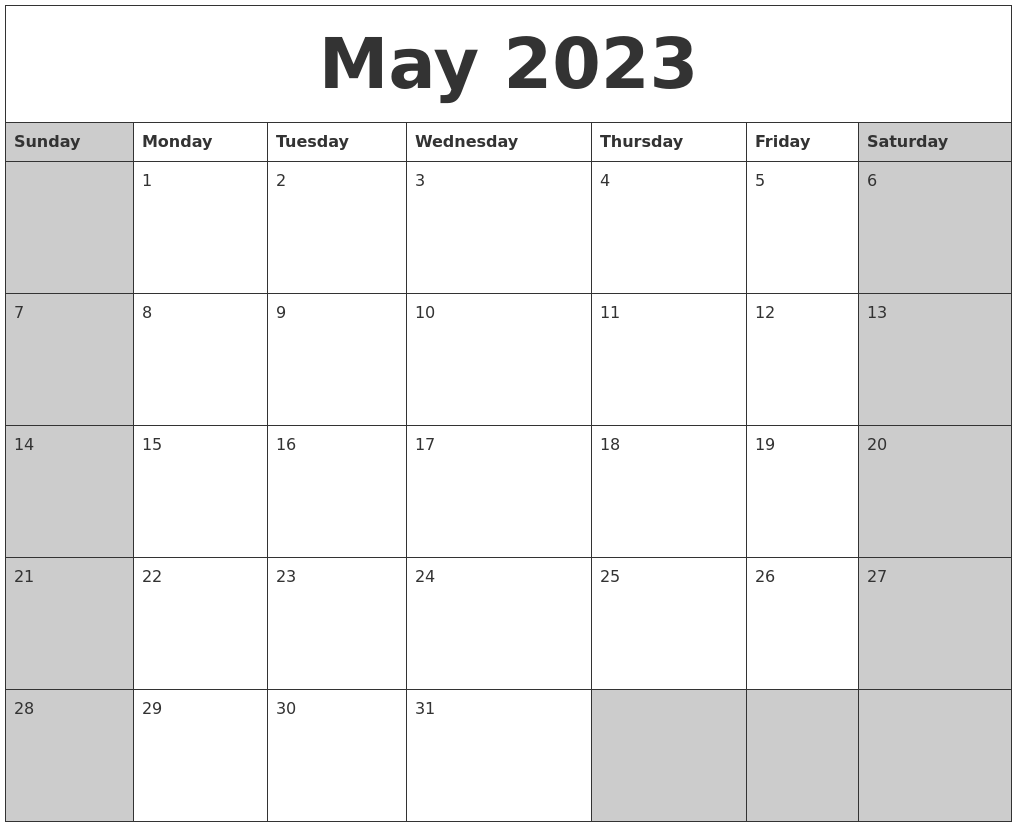 May 2023 Calanders