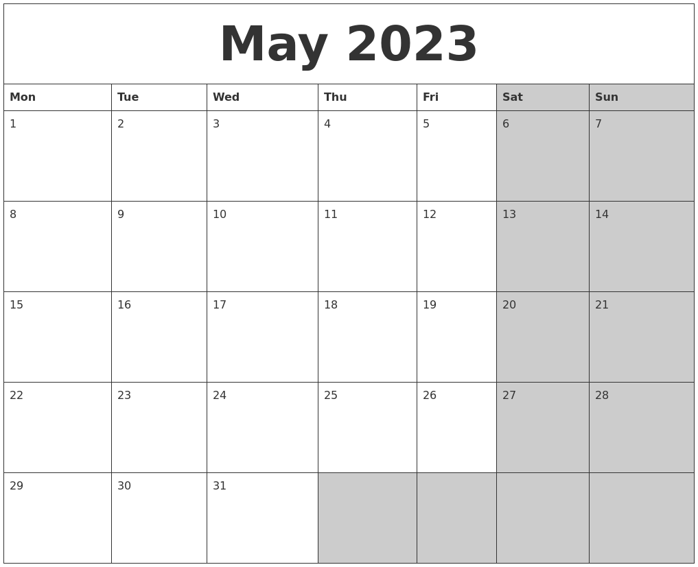 May 2023 Calanders