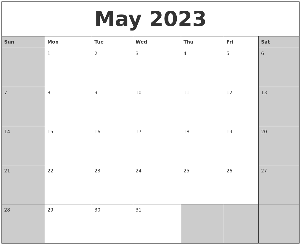 May 2023 Calanders