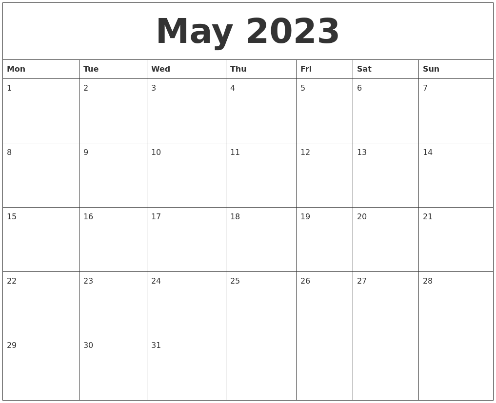 May 2023 Calendar