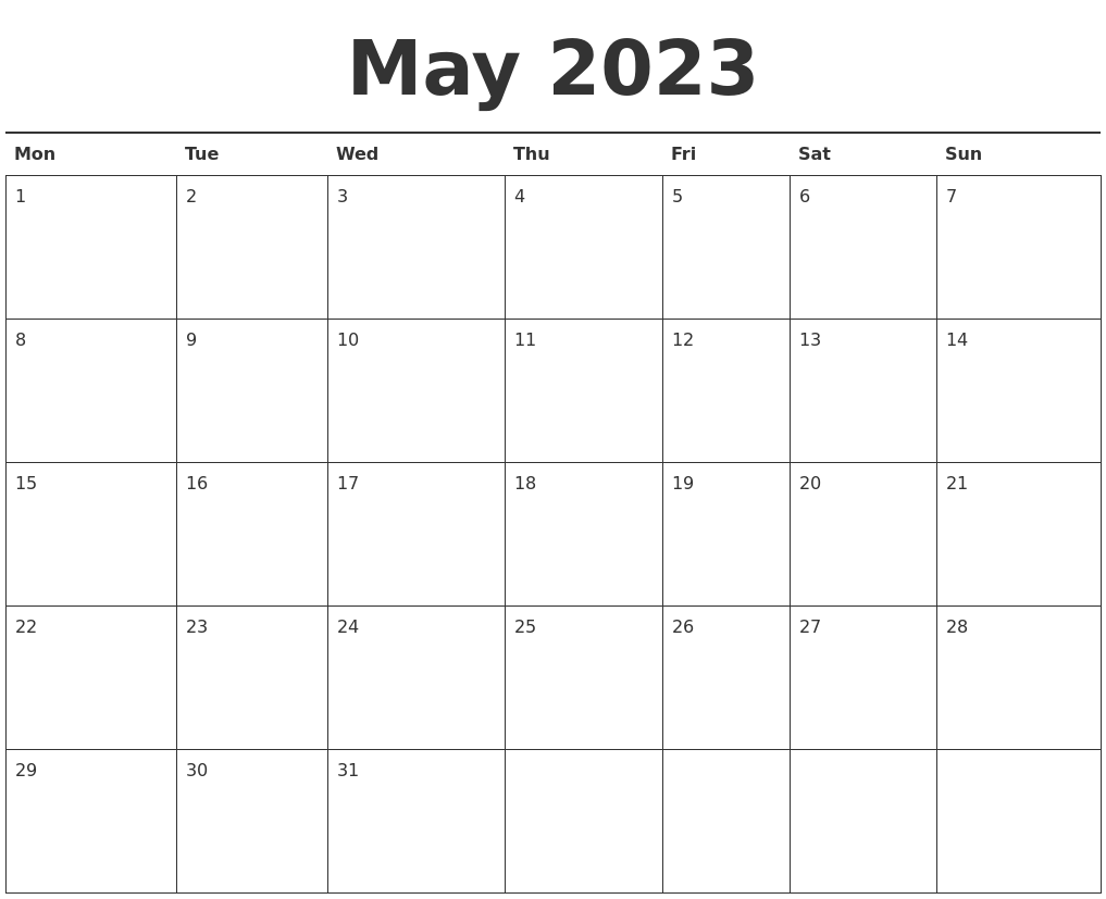 May 2023 Calendar Printable