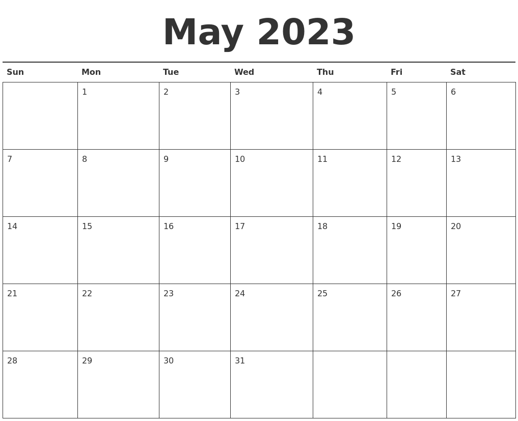 May 2023 Calendar Printable