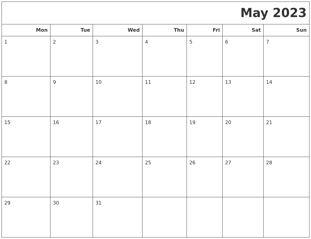 May 2023 Calendars To Print