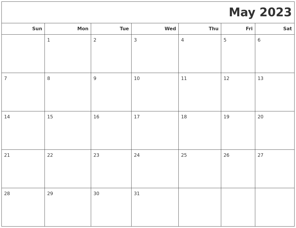May 2023 Calendars To Print