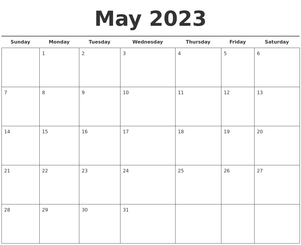 May 2023 Free Calendar Template