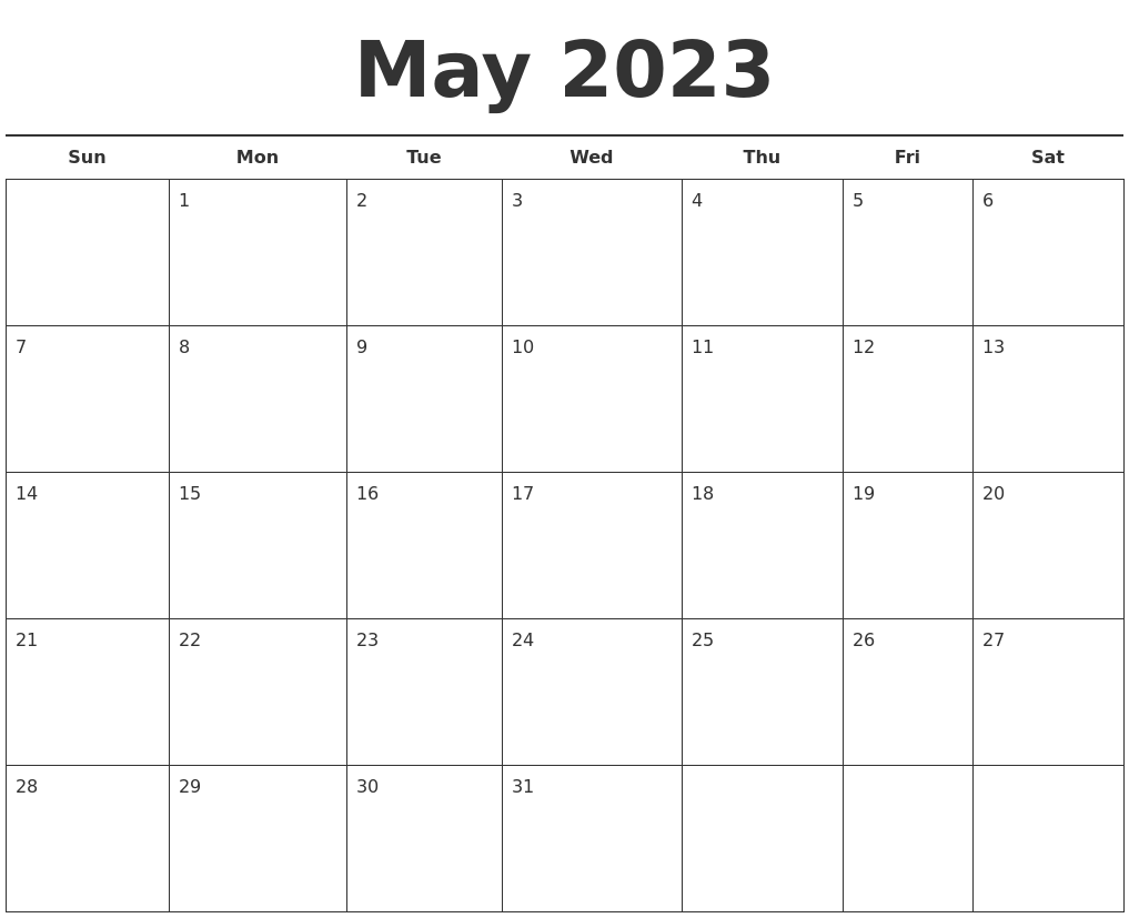 May 2023 Free Calendar Template