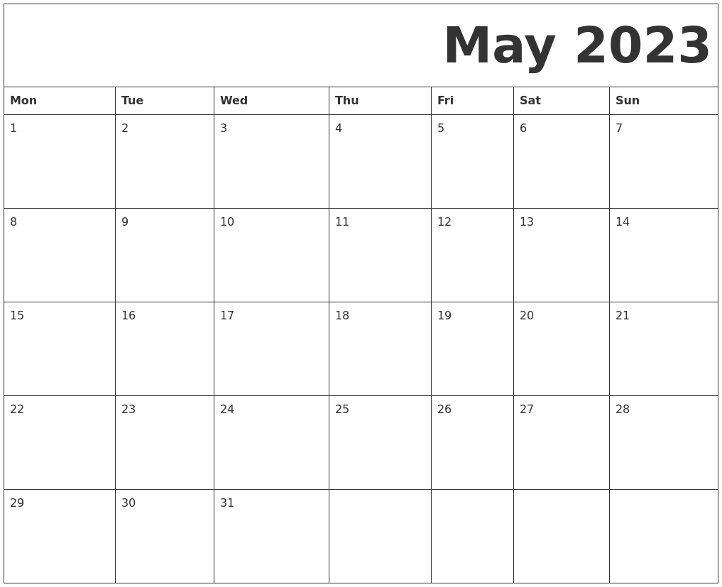 Free Printable Calendar 2023 With Holidays May