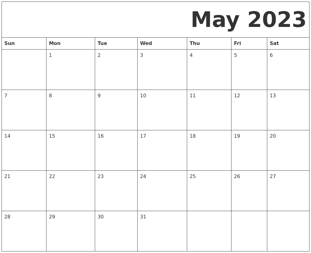 May 2023 Free Printable Calendar