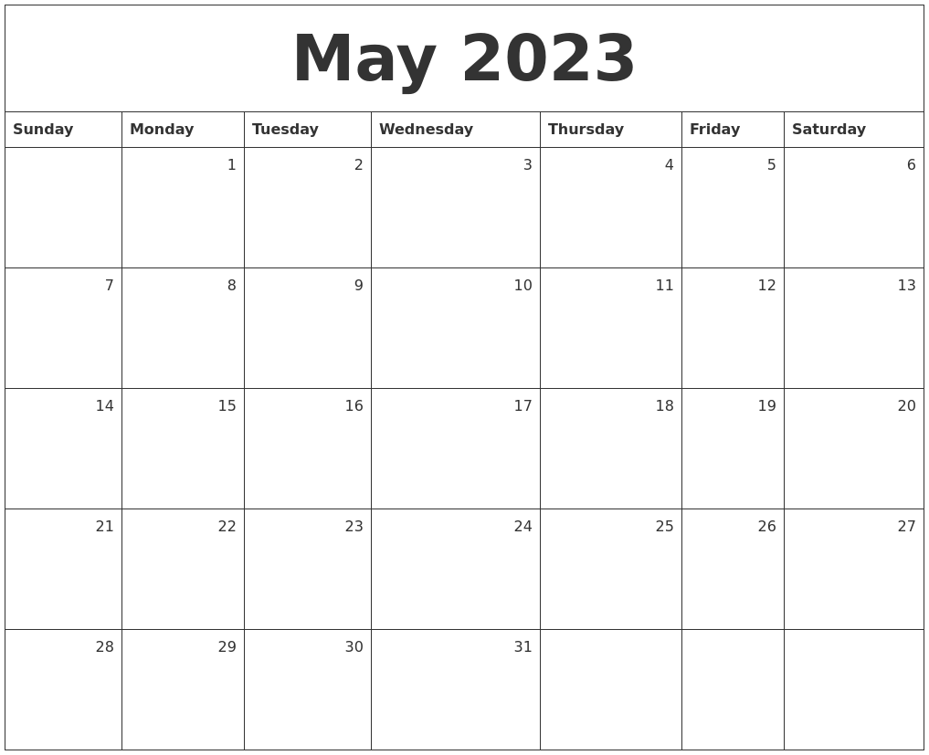 May 2023 Monthly Calendar