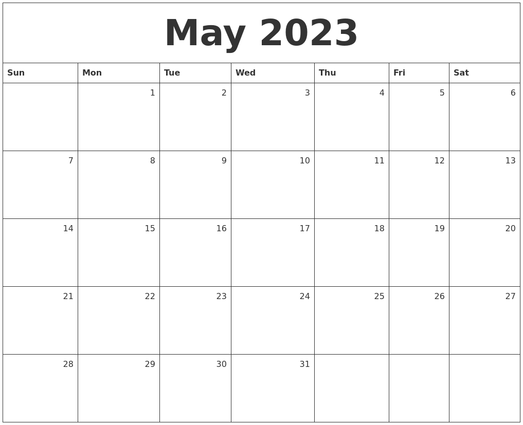 Calendar Template May 2023 Word