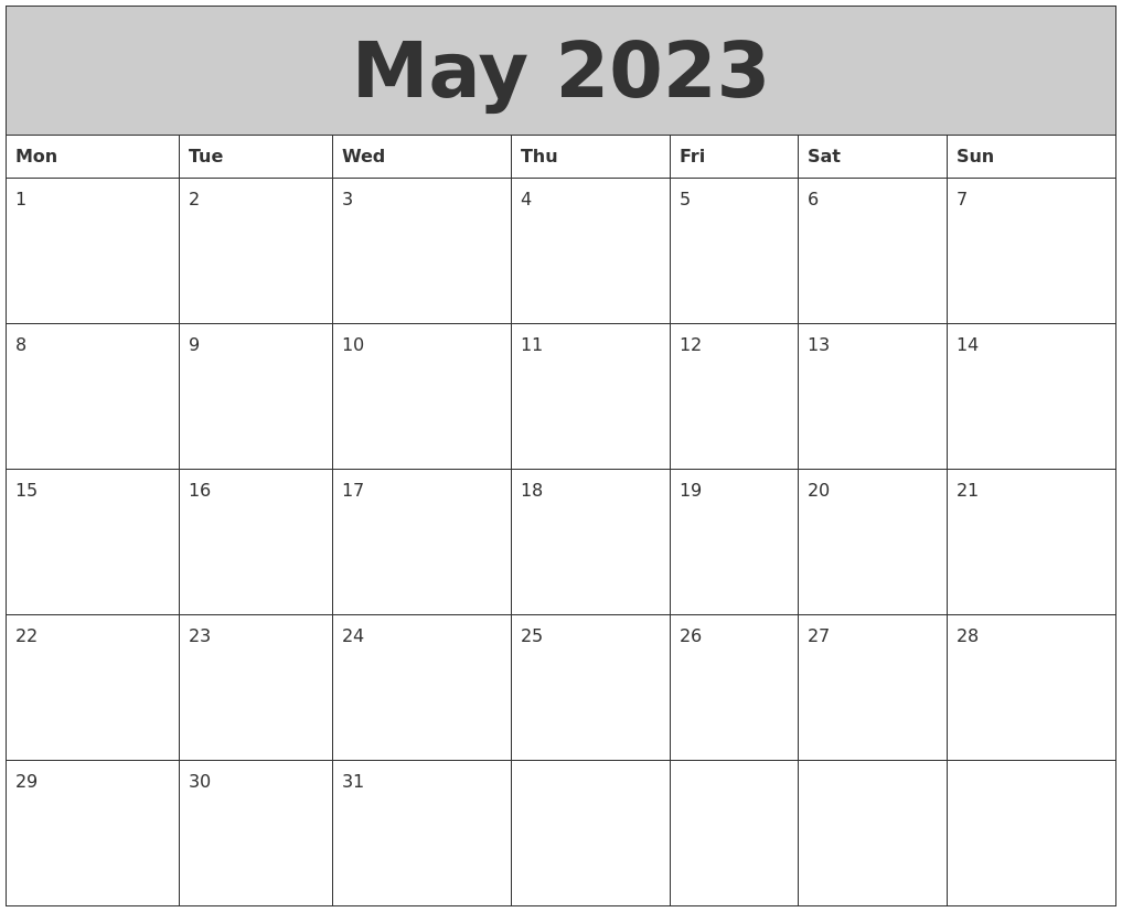 May 2023 My Calendar