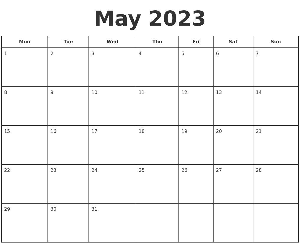 May 2023 Print A Calendar