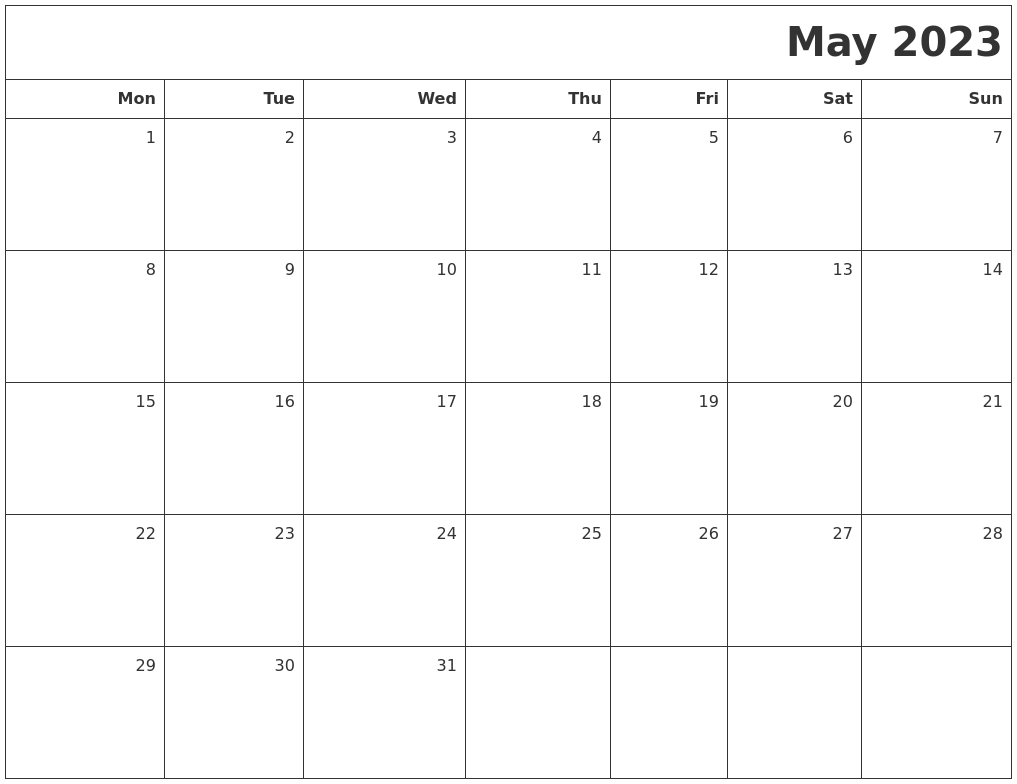 May 2023 Printable Blank Calendar