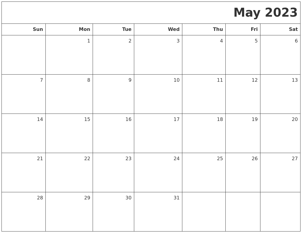 May 2023 Printable Blank Calendar