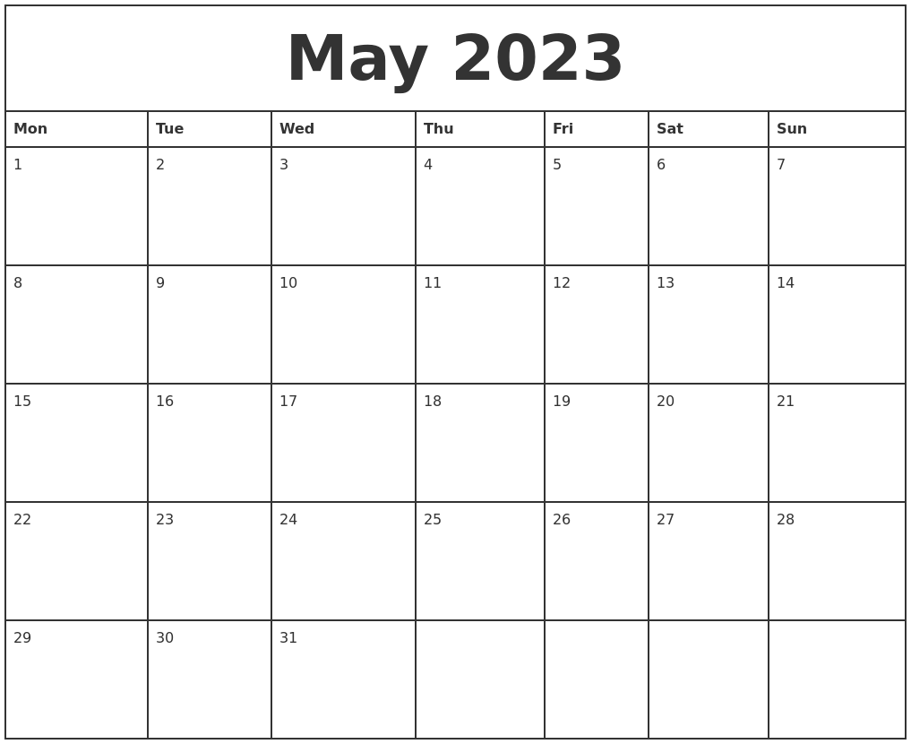 May 2023 Printable Monthly Calendar