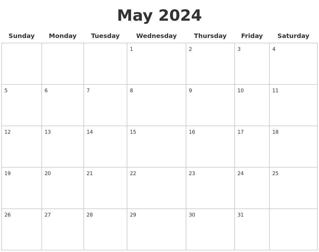 May 2024 Blank Calendar Pages