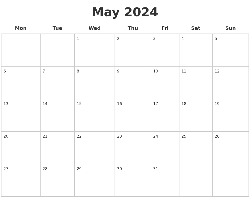 May 2024 Blank Calendar Pages