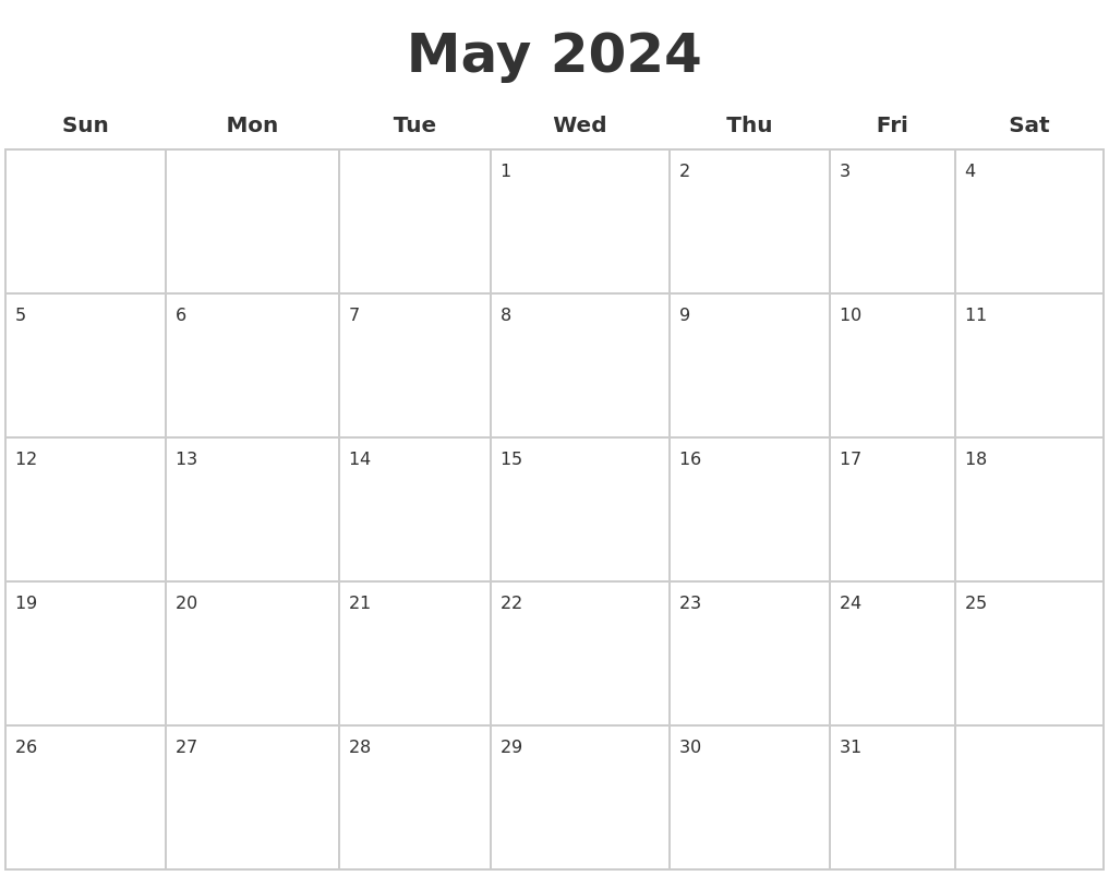 May 2024 Blank Calendar Pages