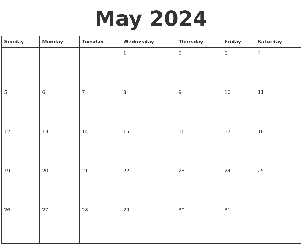 May 2024 Blank Calendar Template