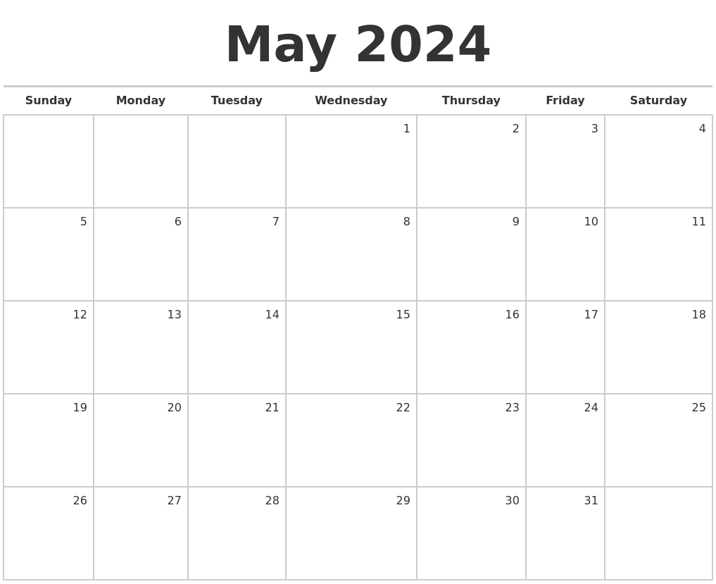May 2024 Blank Monthly Calendar