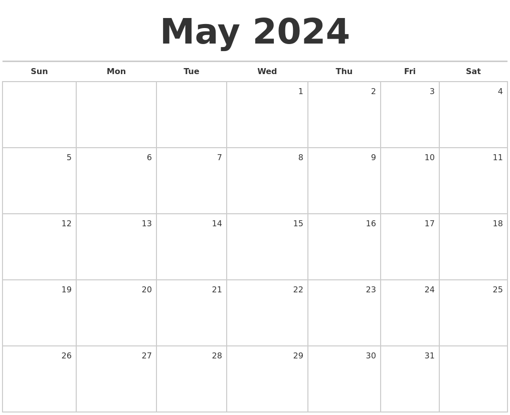 May 2024 Blank Monthly Calendar