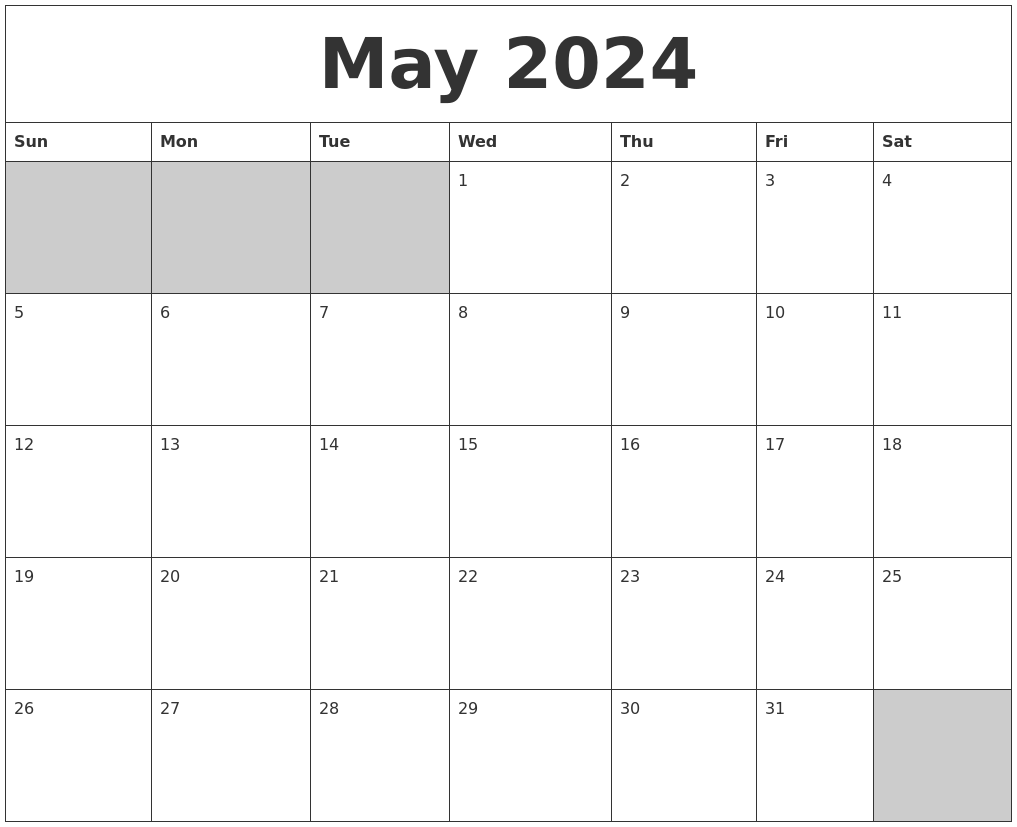 May 2024 Blank Printable Calendar