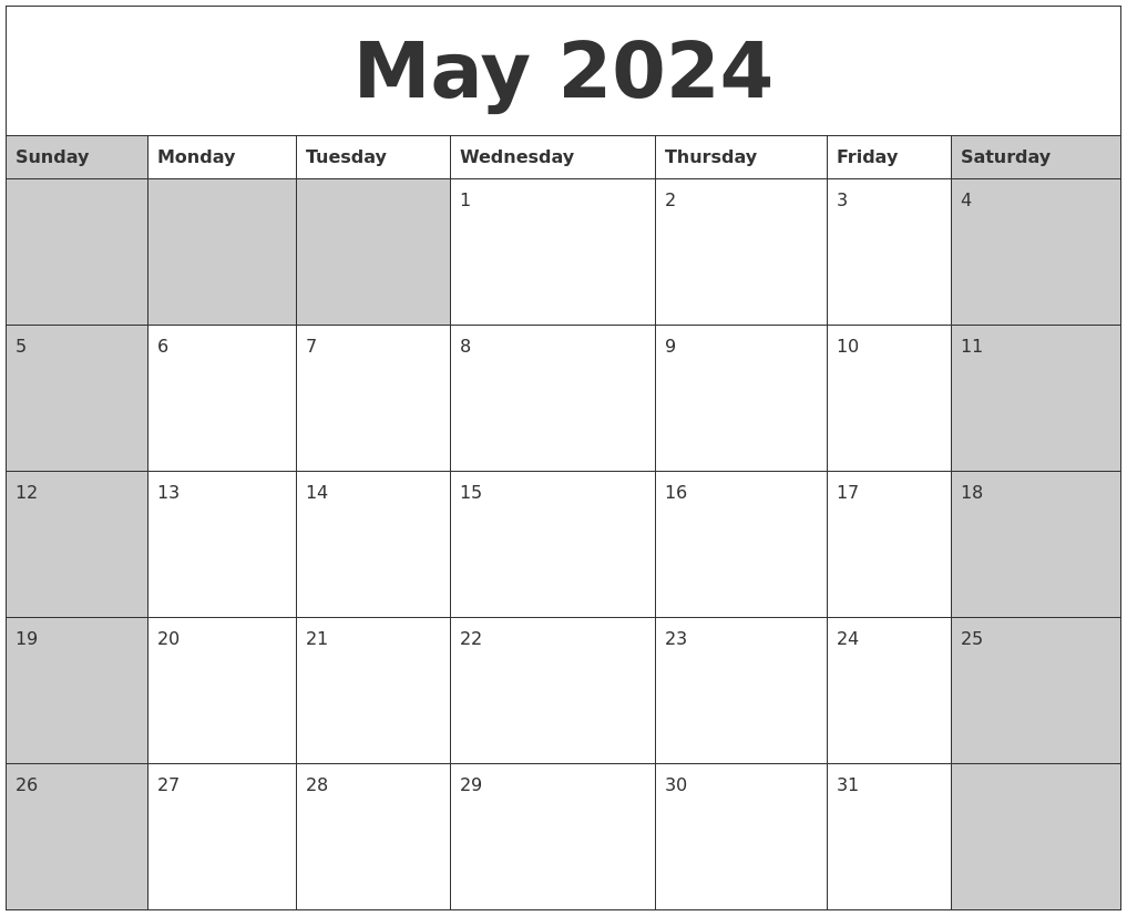 May 2024 Calanders