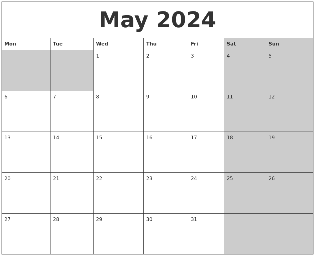 May 2024 Calanders