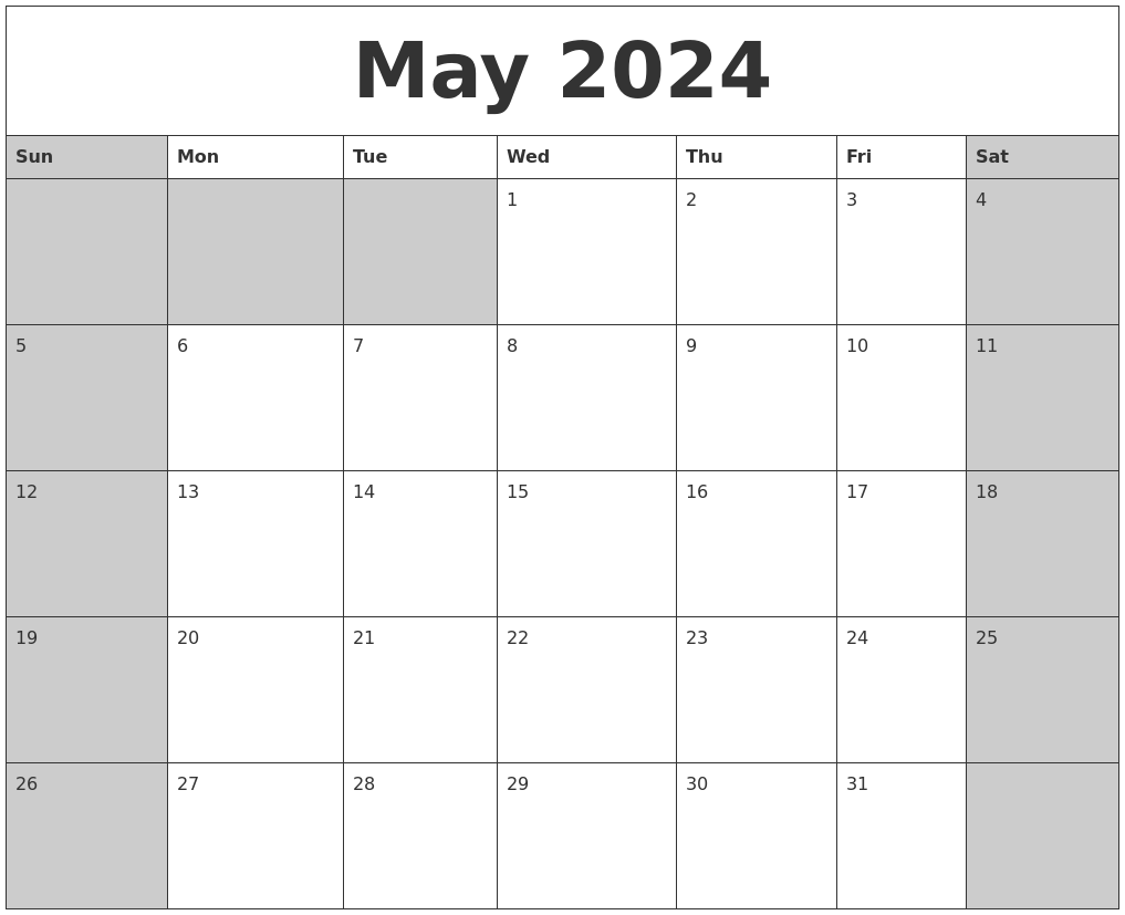 May 2024 Calanders