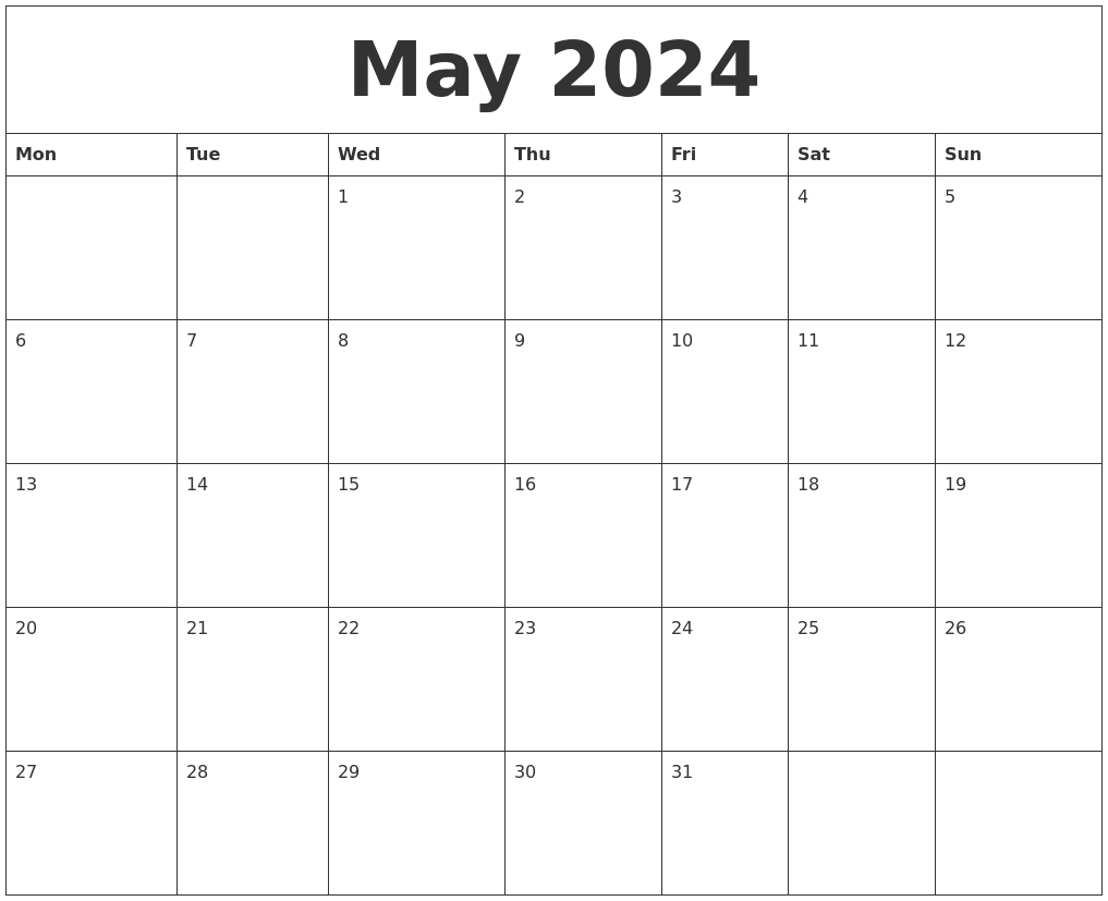 May 2024 Calendar Layout