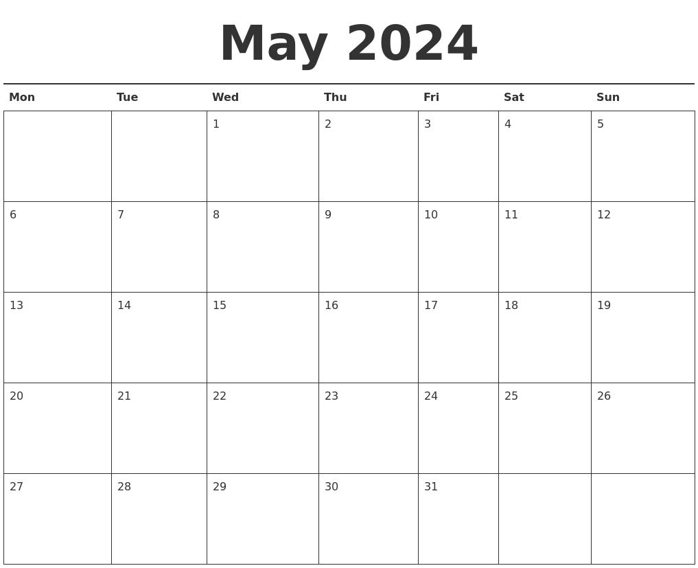 May 2024 Calendar Printable