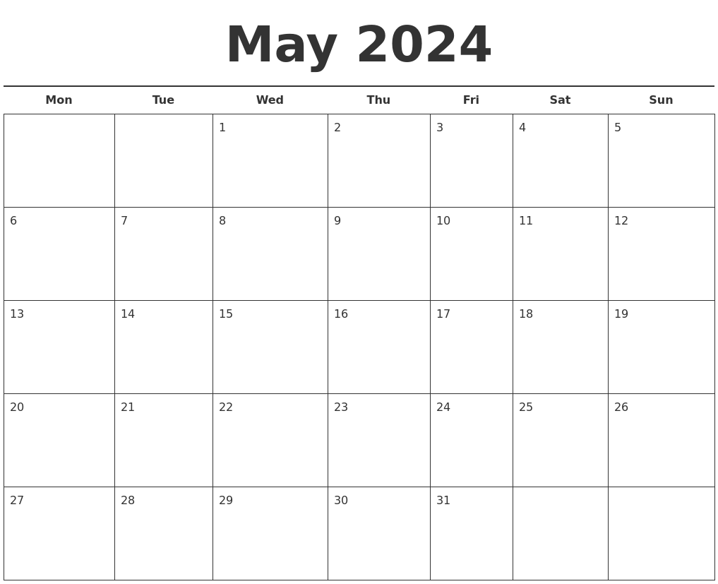 May 2024 Free Calendar Template