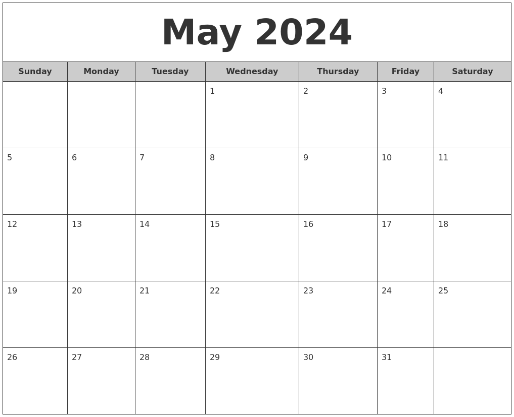 May 2024 Free Monthly Calendar