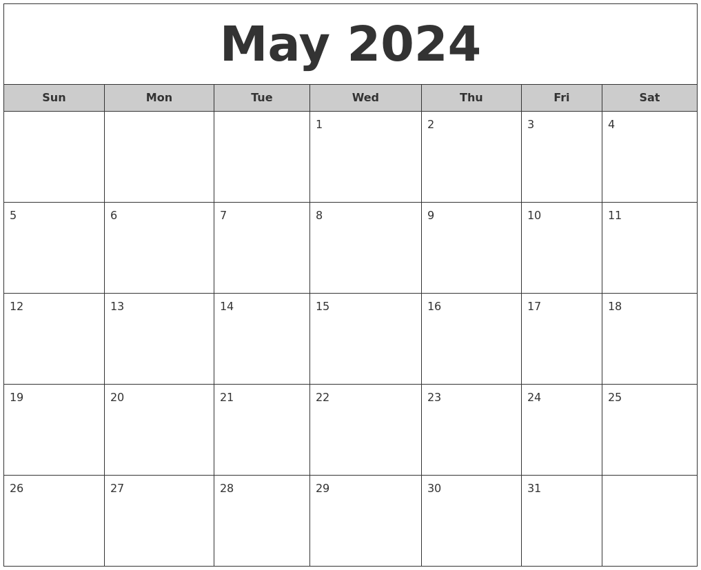 May 2024 Free Monthly Calendar