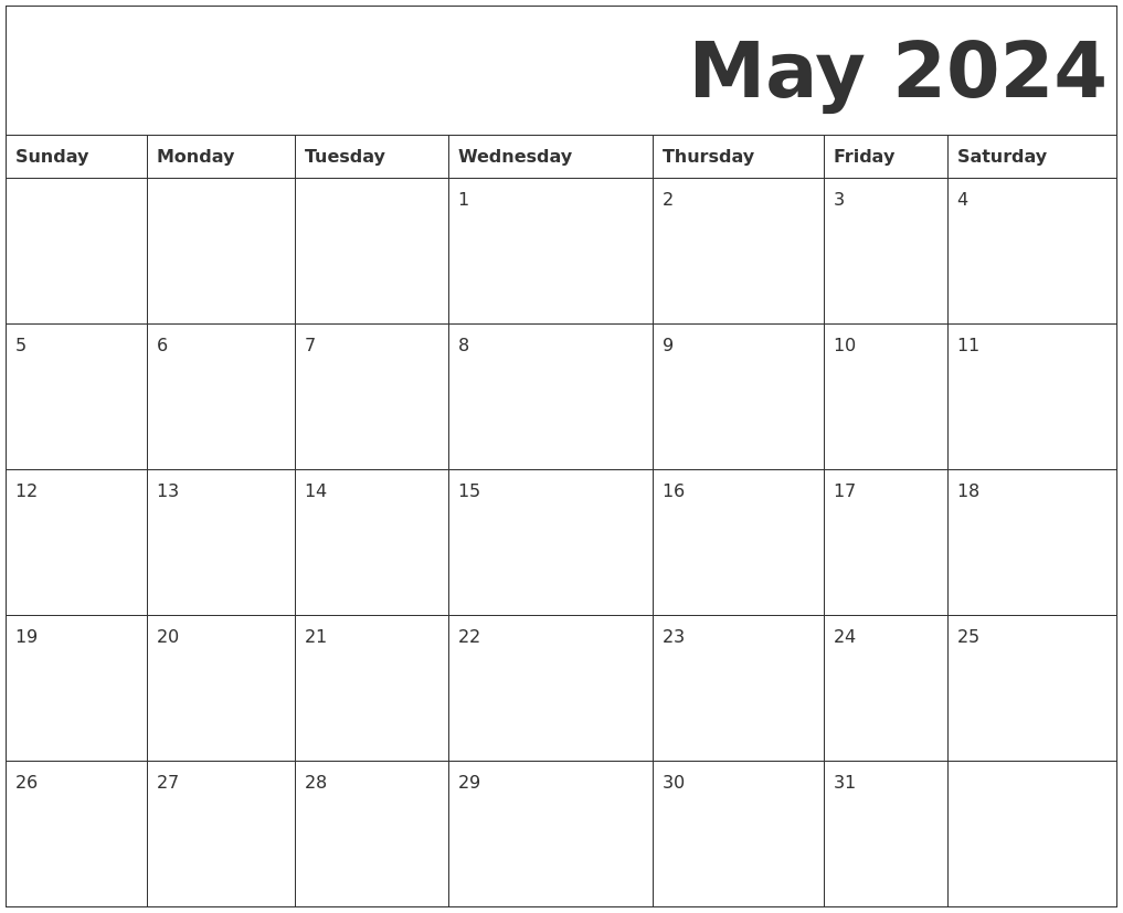 May 2024 Free Printable Calendar