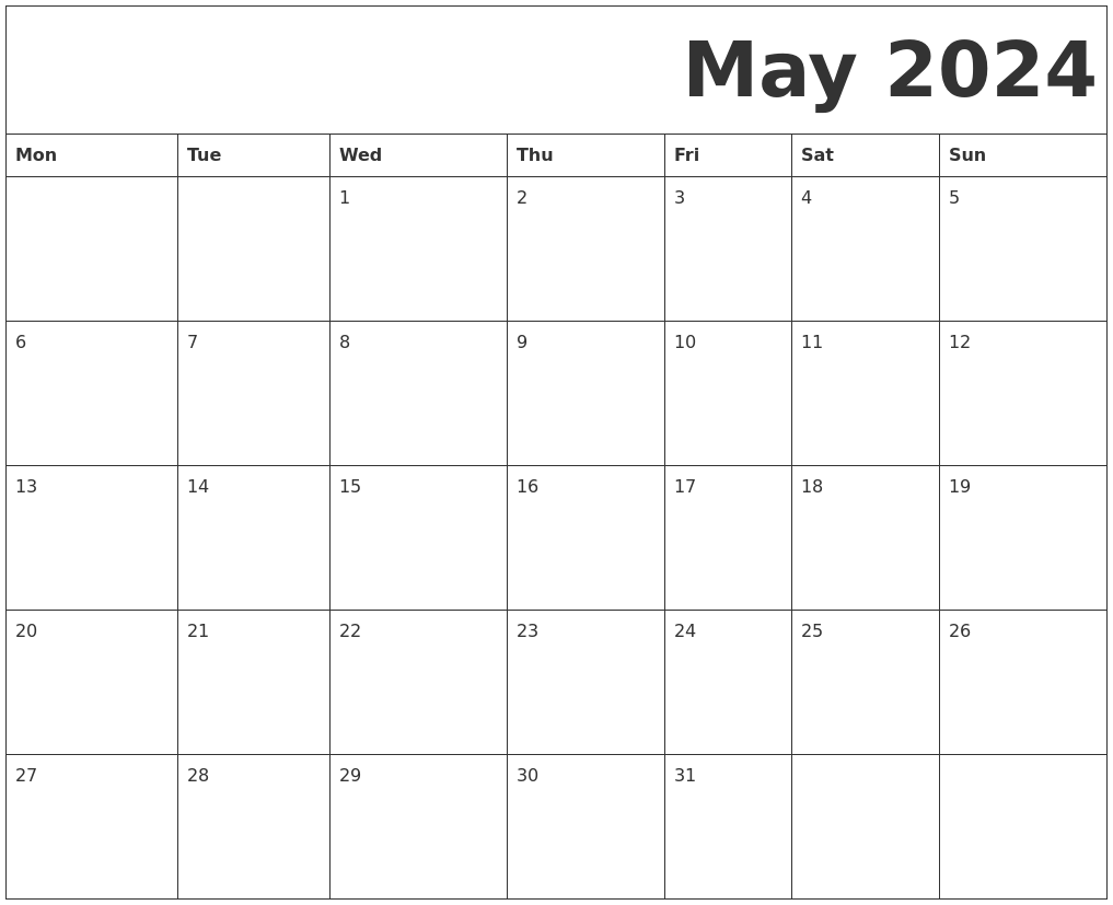 May 2024 Free Printable Calendar