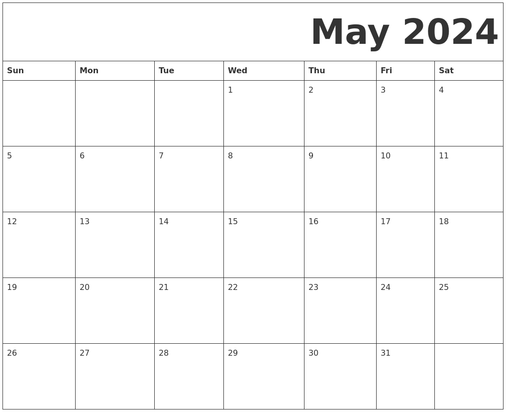 May 2024 Free Printable Calendar